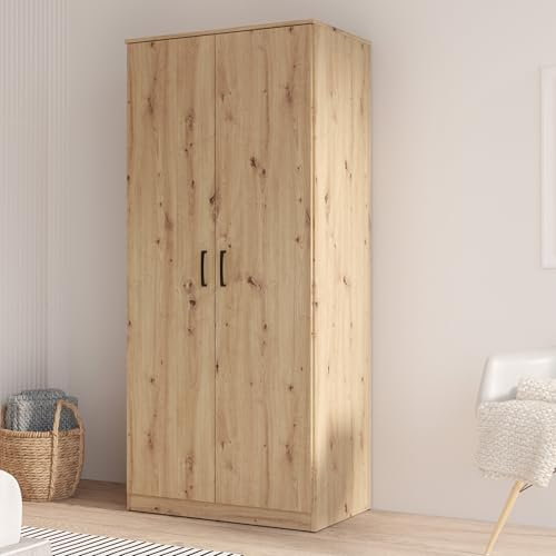 FORTE NIKO Kleiderschrank 82, Scandi Kleiderschrank mit 2 Türen, Holzwerkstoff, Artisan Eiche Dekor, 81,9 cm breit, 185 cm hoch, 52,7 cm tief
