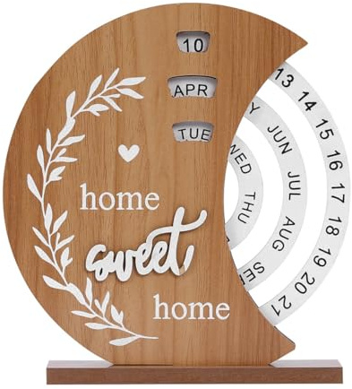 Laroal Calendrier perpétuel Lunaire rétro Rotatif pour Bureau, décoration créative en Bois pour la Maison ou Le Bureau, Convient pour Les Cadeaux
