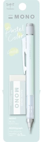 Tombow MONO graph och MONO suddgummi, 0,5 mm, mintgrön, precision med 4 mm spets, innovativ skakningsmekanism, stabilare mässingtång, påfyllningsbar, inkl. suddgummi [SH-MG64-PE04A]