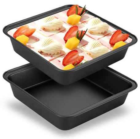 LUPATDY Lot de 2 plats à gratin carrés, rectangulaires, en acier inoxydable, avec revêtement anti-adhésif, pour lasagnes, gâteaux, toasts, 22 x 22 x 5 cm
