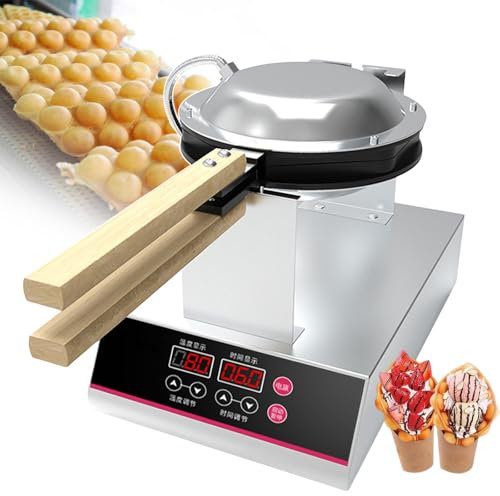 Gaufrier À Bulles 1400 W, Moule À Gaufres Professionnel, Plaque De Cuisson Antiadhésive Rotative À 180°, Double Face Chauffante, Poignée En Bois, Pour Snacks, Cafés Et Maison,SingleHead