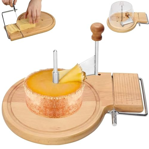 Cheese Curler Rotary Cheese Shaver with Handle, Beech Wood Tete de Moine Curler, Original Cheese Flower Girolle Curler with Adjustable Thickness, Stainless Steel, for Butter Chocolate HOM Without lid