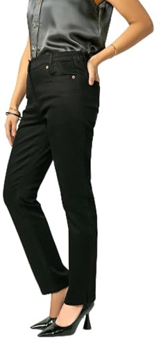 MEMSA DENIM Womens Side Elastic Waist Jeans Ladies Straight Leg Regular Fit Denim – Soft Stretch Fabric for All-Day Comfort and Classic Style (UK, Numeric, 12, Regular, Regular, Black)