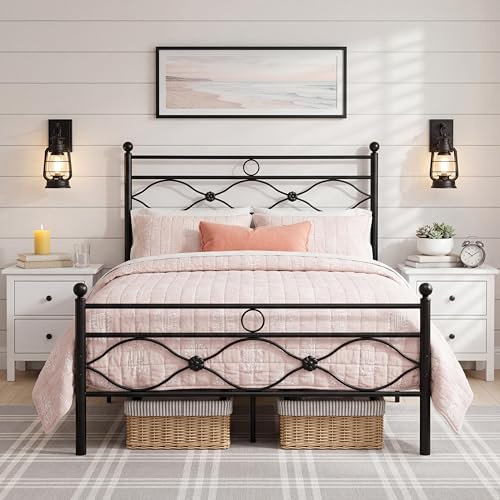 Panana Small Double Metal Bed Frame,120 x 190cm,4FT Platform Bed with 28cm Under Bed Storage,Modern Luxury Solid Bedstead for Guest Room,Bedroom (Black)