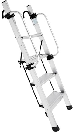 Aluminum Bunk Bed Ladder, Foldable Safety Climb Ladder, Adjustable Height 4 Step Hook-On RV Bunk Bed Ladder with Anti-Slip Wide Pedals for Loft Truck Boat Apartment Home