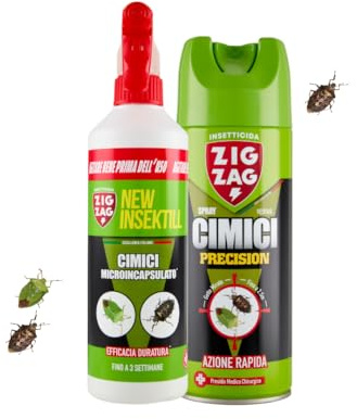 ZIG ZAG Kit Anticimici 2 Azioni – Spray Cimici Azione Immediata + Insetticida Microincapsulato Residuale – Eliminazione Cimici Asiatiche e Cimici Verdi – Trattamento Infestazione Interno Esterno