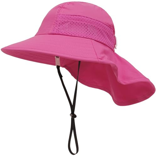 Malaxlx Chapeau De Soleil Bébé Rouge Rose avec Protection Nuque UPF 50+ Large Bord Respirant pour 6–24 Mois