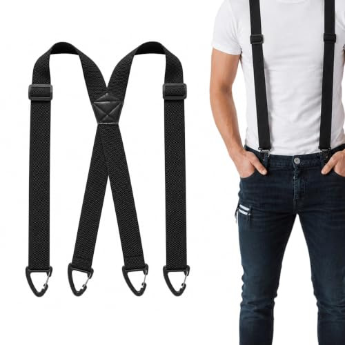 Otpermen Braces for Men, Heavy Duty X Back Trouser Braces, Adjustable Elastic Mens Suspenders with Belt Loop Hooks, No Clip Work Brace for Jeans, Work Trousers and Daily Wear, Black