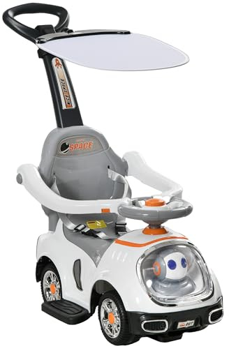 AIYAPLAY Porteur Enfants Porteur Bébé Voiture à Pousser 3 en 1 Blanc | Thème Robot, Pédales, Poignée Parentale, Lumières, Musique, Klaxon, Rangement sous Siège, pour Enfants 12 à 36