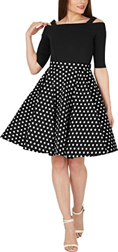 BlackButterfly Lungo A Pois Anni 1950 Gonna A Ruota (Nero, L)