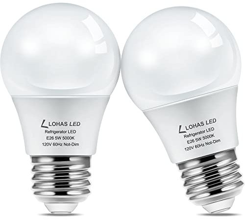 L LOHAS LED Lohas Frigorifero lampadina LED A15 40 W equivalente Freezer luce E26 ShoulderSupports-164 Daylight Bianco (5000 K)