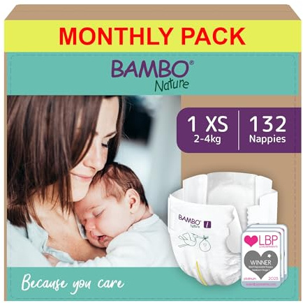 Pañales Bambo Nature talla 1 – 2 a 4 kg (Pack 6 x 22 Un)