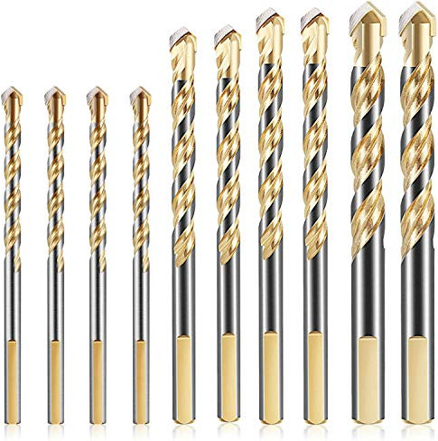 KAHEIGN 10 Piezas Brocas Para Mampostería, 6/8 /10/12 mm Juego De Brocas De Carburo De Tungsteno Para Azulejos De Cerámica De Porcelana Vidrio De Pared De Ladrillo De Hormigón