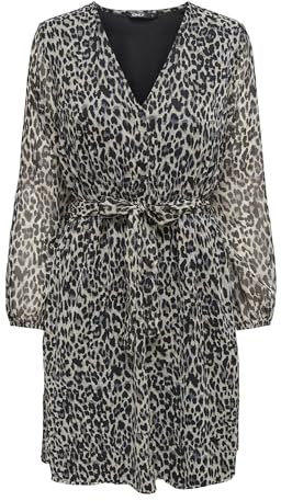 ONLY Mini Blusen Kleid Langarm Mesh Tunika Print Dress Oberschenkellang mit Geknöpftem V-Neck ONLCERA, Farben:Braun,Größe Damen:L