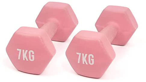 Myga Hex-Hanteln – Paar Neopren-Hanteln aus Gusseisen für Kernkraft- und Fitnessübungen, Aerobic und Training – Ideal für Zuhause, Fitnessstudio und Studio – VERKAUFT ALS PAAR (Rosa - 7kg)