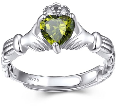 Bestyle Birthstone Jewellery Claddagh Celtic Knot Ring 925 Sterling Silver | Hypoallergenic Adjustable Rings for Women Birth Month Gemstone Gift Irish Band Ring