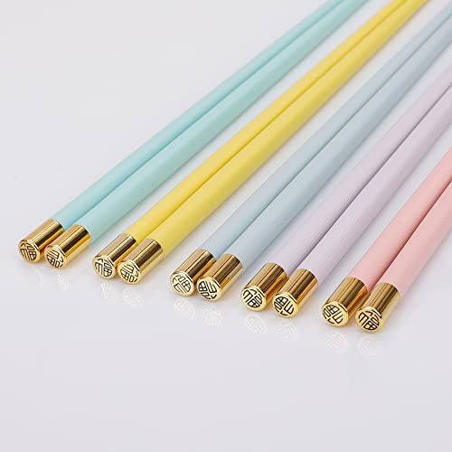 Set di Bacchette, Bacchette in Fibra di Vetro, High-End Professionale Antiscivolo, riutilizzabili, Cinesi Giapponese asiatiche, Colore Chiaro (5 Paia)
