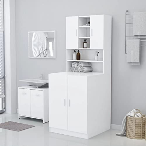 KOIECETA Waschmaschinenschrank Badschrank Badmöbel Badezimmerschrank Schrank Badezimmermöbel Trocknerschrank Weiß 71x71,5x91,5cm