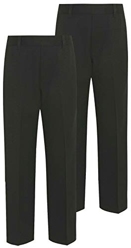Integriti Schoolwear 2PK Boys School Trousers Elasticated Waist Comfort Fit Black Charcoal Grey Navy Blue Age 3-16 Years