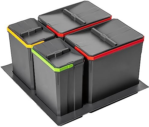 GTV - Abfallsammler Set AxiSpace, für Schubladen und Schränke mit Breite 600 mm, Set Besteht aus Behältern 2x 15L, 2x 7L, Mülleimer aus Kunststoff mit Graphenpartikeln, Farbe Anthrazit