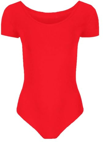 Hamishkane kortärmad body för flickor, dans, balett, gymnastikvägg barn, enfärgad, stretchig, mikrofiber, gymnastikdräkt, röd, 11-12 år