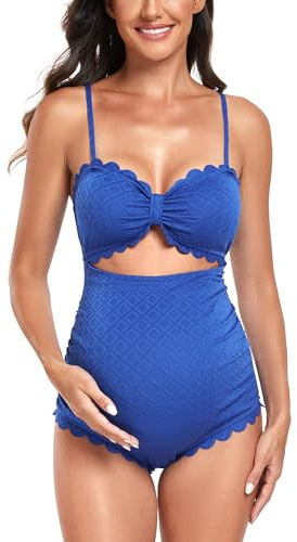 EastElegant Maillot de Bain Une pièce de maternité avec découpe dans Le Dos - Bikini de Grossesse festonné - Maillot de Bain pour Femme Enceinte