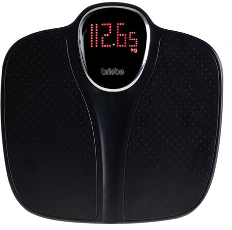 briebe SC1125B Digitale Personenwaage, hohe Präzision, LCD-Display, bis zu 180 kg, modernes Design, automatisches Ein- und Ausschalten, rutschfeste Oberfläche, Babywiegemodus, Schwarz