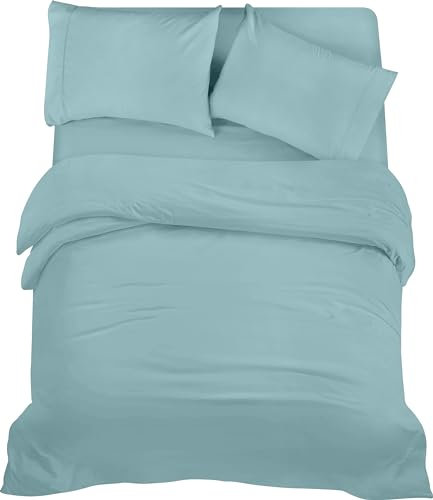 Utopia Bedding 4 Piece Double Bedding Set - Duvet Cover, Fitted Sheet with Pillow cases - Soft Brushed Microfiber (Spa Blue)