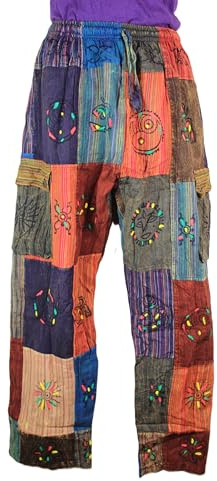 Handmade Unisex Patchwork Casual Cotton Trousers Hippie Yoga Pants Festival Combat HT12 (UK, Alpha, XL, Regular, Regular, HT12)