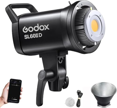 Godox SL60IID 70 W LED-videolampa, 18600 Lux@1 M 5600 K COB LED kontinuerligt ljus, Bluetooth-app och 2.4G trådlös fjärrkontroll 8 inbyggda Fx-effekter, TLCI/CRI 97+/96 + Bowens Mount studiolampa