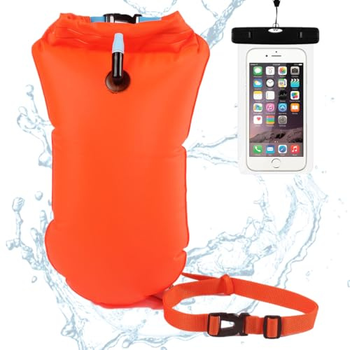 Boa da Nuoto, Ausilio per Nuoto in Acque Libere Adulti, Boa Nuoto Gonfiabile, Pull Buoy Nuoto con Sacca Asciutta per Acque Libere e Triathlon, con Tasca Impermeabile per Cellulare