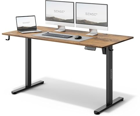 SENSE7 Scrivania Elettrica Regolabile in Altezza NOJO, Standing Desk 140x70, Tavolo PC con Memoria, Scrivania con Vassoio per Cavi, Tavolo da Gaming con Gancio, Regolazione Silenziosa, White-Oak