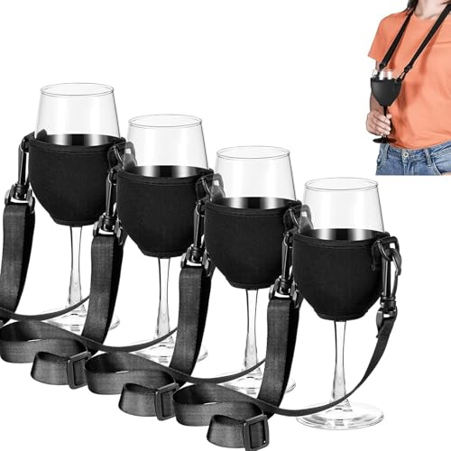 Squamify 4 Stück Weinglashalter zum umhängen, Weinglashalter, Glashalter zum umhängen, Weinglas halterung zum umhängen, tragbare Weinglashalter für Weihnachten, Weinfest, Hochzeit, Geburtstag, Party