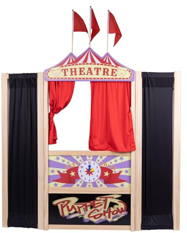 JstFrU Puppet Theater, Wooden Puppet Theater,Large Size 44 Inch X 45 Inch,Can Accommodate 3-4 Performers at The Same Time,Foldable