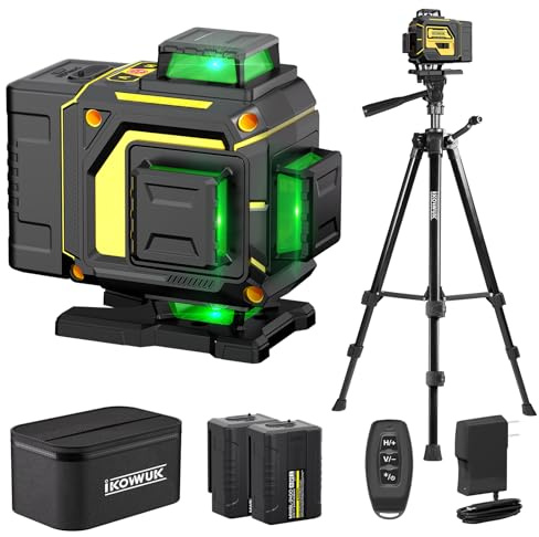 Kreuzlinienlaser mit Stativ, 4D 16 Linienlaser Grün Kreuzlaser 4x360° Laser Wasserwaage Kreuzlaser Selbstnivellierend für Innenbereich Baustelle Mit 1.27M Stativ, 4800mAh Batterien, Fernbedienung