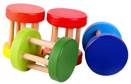 WHAMVOX 4 pièces Jouets Éveil Garçon Fille Crécelle Bois Sûr Développement Sensoriel Motricité Fine Couleur Aléatoire Couleur Aléatoire