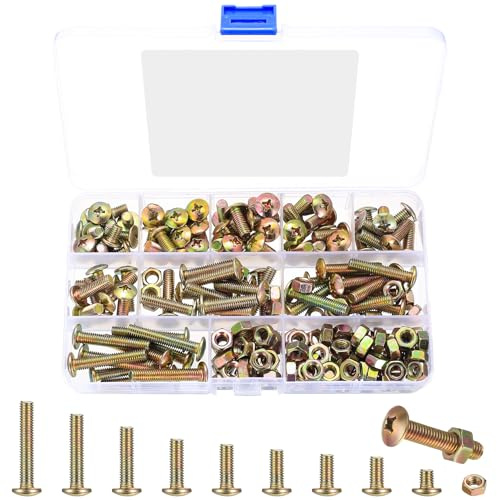 Juego de 190 tornillos M6, tornillos de cabeza redonda con tuercas, juegos de tornillos roscados, tornillos de cabeza alomada