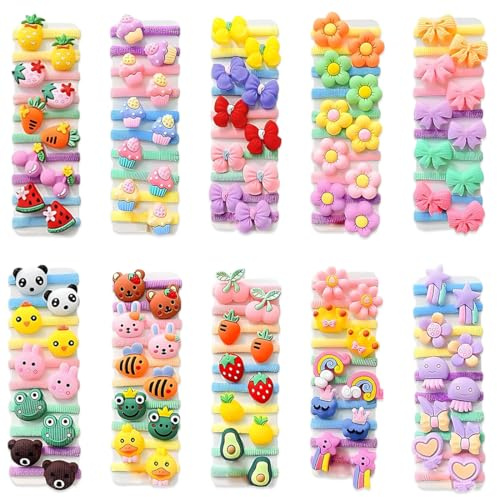 KAHZOR 100 PCS Elastici Capelli Bambina, Elastici Per Capelli Bambina Colorati E Elasticizzati, Accessori Capelli Bambina Con Motivi Cartoon, Elastici Bambina Per Capelli Adatti A Bambine E Bambini