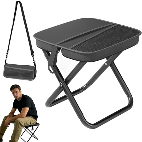 HhBdy Tabouret Pliant Portable, Tabouret de Camping 28 × 26 × 26 cm (Noir) | Chaise de Camping avec Bandoulière Chaise Pliante Charge Maximale : 100 kg pour Camping Randonnée Pêche Plage Pique-Nique