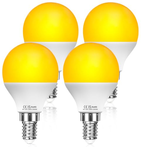 Klarlight Ampoule Sommeil E14 3W G45 Blanc Chaud 2000K Ambre, Ampoule Lumière Tamisée E14 Non-dimmable sans Lumière Bleue pour Veilleuse, Lampe de Chevet, Lampe de Lecture, Chambre de Bébé(Lot de 4)