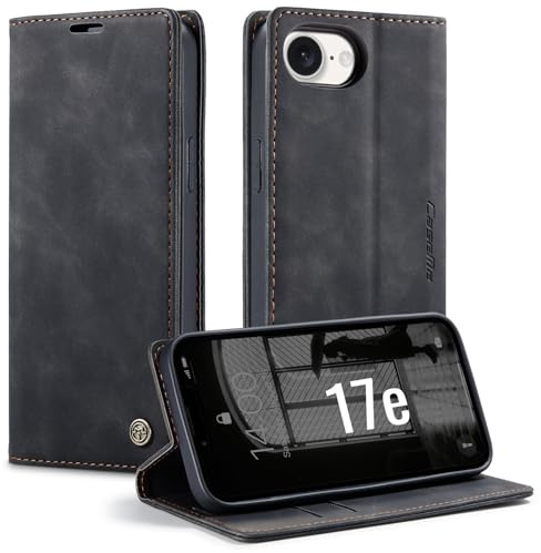 Ottcooed Skal för iPhone 17e, premium PU-läder flip Läder Vikbart Skyddande Fodral Plånbok [Hölster med klaff, Magnetisk, kortfack] Wallet Case Cover för iPhone 17e, Svart