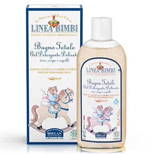 Helan, Linea Bimbi BIO - Sanftes Duschgel für Babys, Duschschaum und Shampoo mit Süßen Mandeln, Schaumbad für Kinder und Babys Reinigungsgel mit Calendula und Kamille Made in Italy, 250 ml