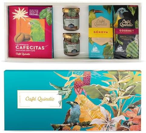 Cafe Quindio Barranquero Gift Set - The Best Assortment of Coffee Products - 1 Gourmet Ground Coffee + 1 Genova Ground Coffee + 2 Milk Caramels + 1 Cafecitas Cookies