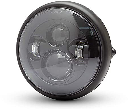Alchemy Parts Moto Proyector Faro - LED 7.7 Negro Mate 12V 66W para Cafe Racer & Motocicleta - Llano