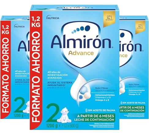 Almirón Advance 2, Leche en Polvo de Continuación para Bebé, Fórmula Patentada, Leche Almirón 2 con Vitaminas C y D, Ayuda al Sistema Inmunitario, Leche Bebé Desde 6 Meses, 3.6kg, Paquete de 3 x 1200g