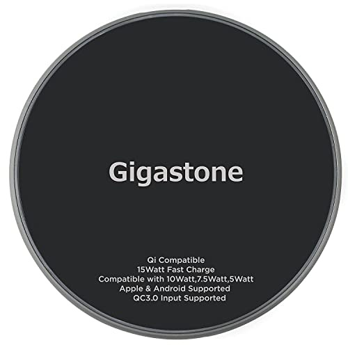 Gigastone 15W Max Caricatore Wireless, Veloce Qi Rapida Caricatore a Induzione, Caricabatterie Wireless Compatibile con iPhone 15, AirPods, Galaxy/Note, Pixel, LG