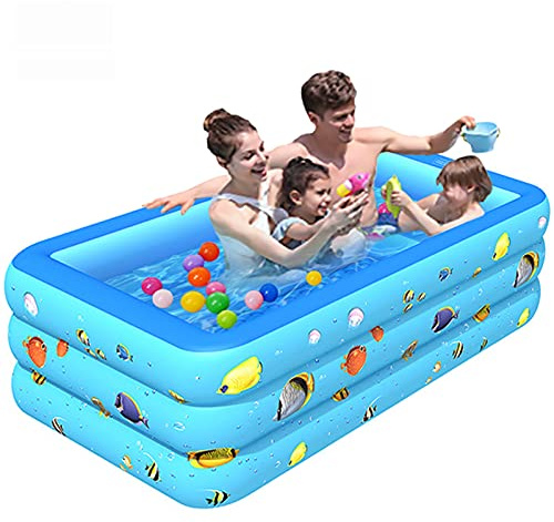 TONGQU Swimming Pool for Kids, Full-Sized Rectangular Swimming Pool Family Inflatable Swimming Pool Above Ground Blow up Pool, Backyard, Outdoor, Summer Water Party,Blue,2.6m