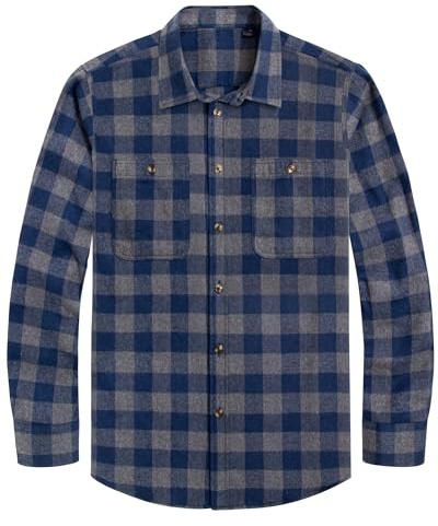 J.VER Checked Shirt Mens Flannel Lumberjack Long Sleeve Casual Plaid Button Down Winter Warm Thick Work Shirt Grey L