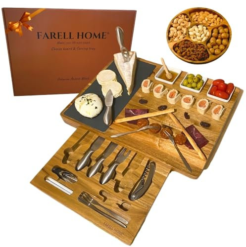 Farell Home® - Tagliere di formaggi e salumi, in legno d'acacia, vassoi completo per aperitivo-idee regalo. (Rettangolare)