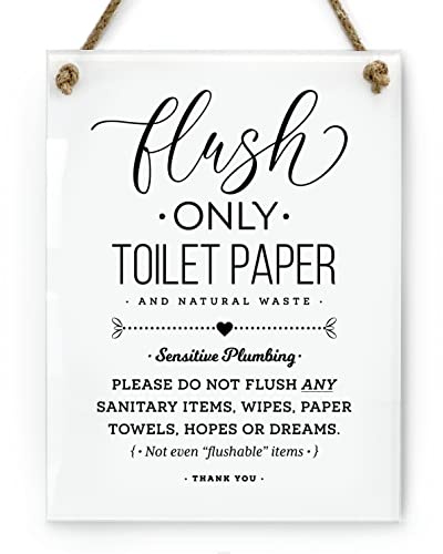 Reilly Originals 6x8 Inch Sensitive Plumbing Flush Only Toilet Paper, Not Hopes & Dreams Designer Bathroom Sign ~ Ready to Hang ~ Premium Finish, Durable (1)